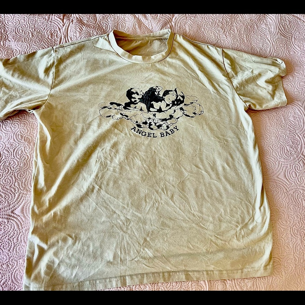 Over size tan graphic t-shirt, medium